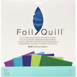 Paquete de 15 laminas Peacook de Foil reactivo para Foil Quill de We R Memory. 12x12"