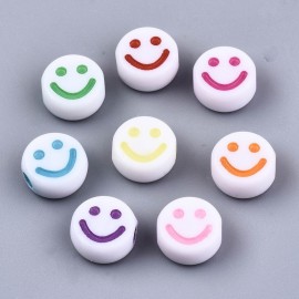 abalorios de caritas blancos con felices en colores variados