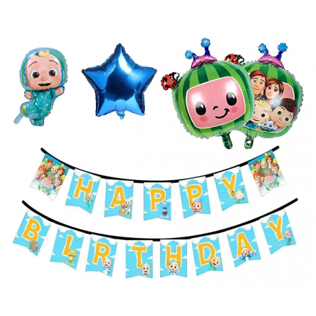 Paquete de Globos y banner Coco Melon
