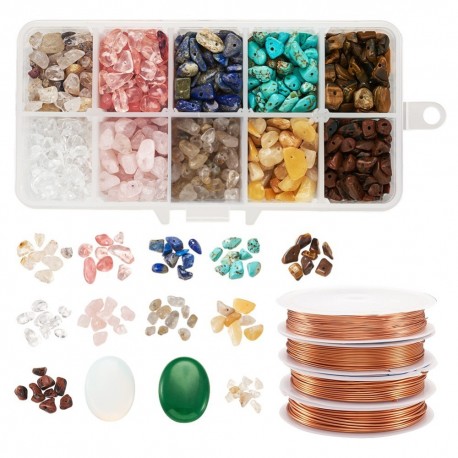 Kit en Caja organizadora con piedras naturales y alambre de cobre.