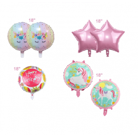 Paquete 6 globos de unicornios y estrellas