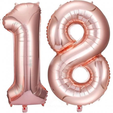 Globo de Aluminio Oro Rosa, Número "18"