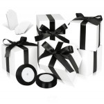 Paquete de 48 cajas, tags y cinta de raso negra