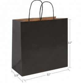 Bolsa de Papel Kraft negra con agarradera. Tamaño 11x11x6 pulgadas.