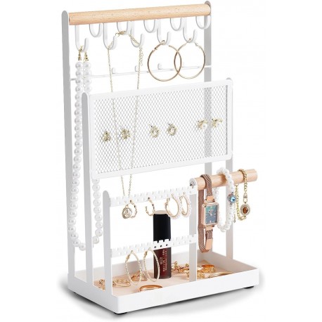 Organizador de joyas de 5 niveles en metal y madera.