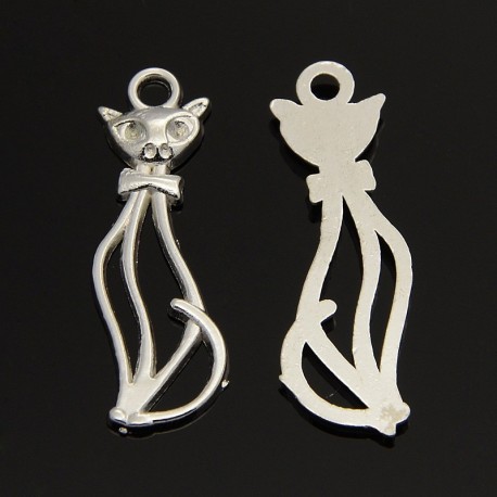 Dijes de gato, color plata brillante